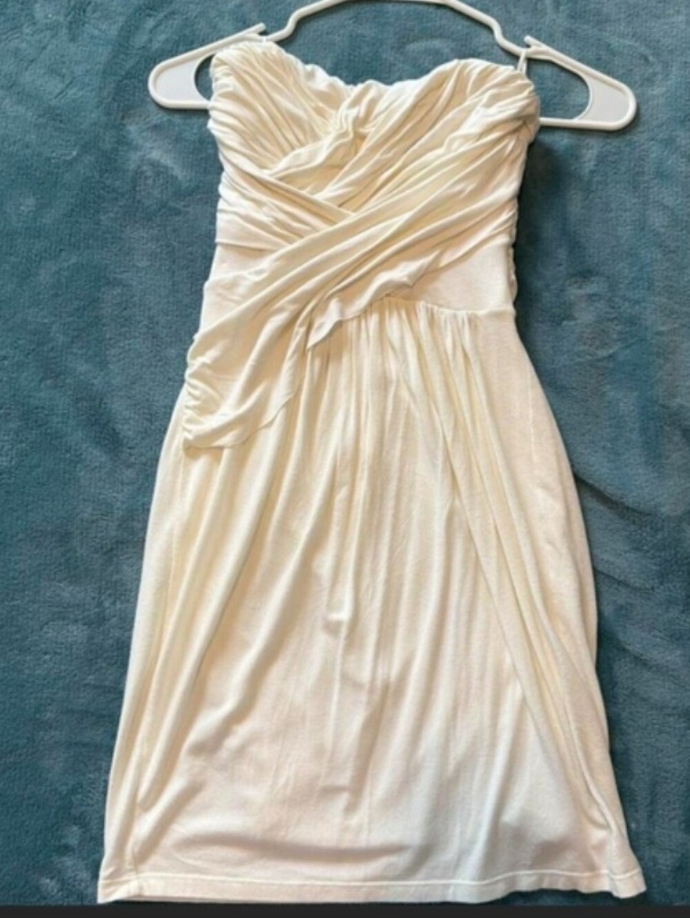 Express Strapless Ivory Draped Cocktail Dress